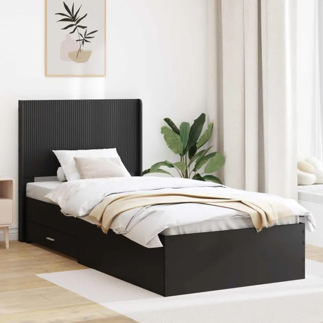 vidaXL Bedframe met opbergruimte en hoofdbord Zwart 75 x 190 cm