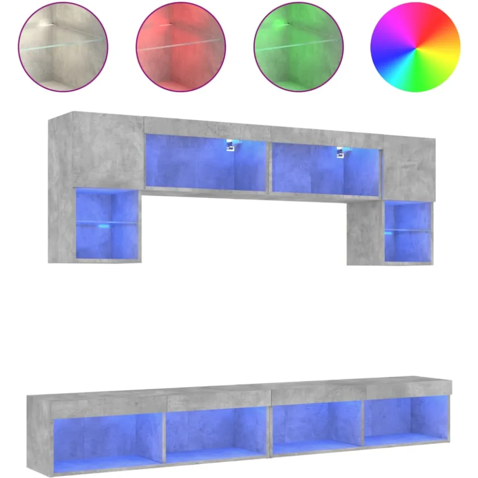 vidaXL 6-delige Tv-wandmeubelset met LED bewerkt hout betongrijs