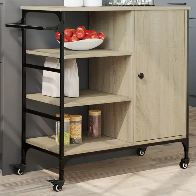 vidaXL Keukentrolley 87,5x38,5x84,5 cm bewerkt hout sonoma eikenkleur Bruin