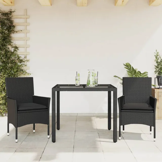 vidaXL 3-delige Tuinset met kussens poly rattan en glas zwart, foto 2