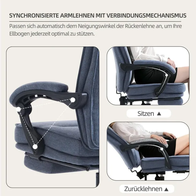 House&Garde Bureaustoel Ergonomisch met Voetsteun – House&Garden MZ Pro Luxe Directiestoel – Verstelbare Hoofdsteun & Lendensteun – 90°-135° Kantelbaar – Hoge Rugleuning – Gaming & Kantoorstoel – Donkerblauw – Belastbaar tot 150 kg