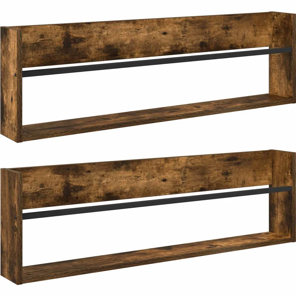 vidaXL Tijdschrift Rek met plank 2 st Gerookt eiken 100 x 12 x 30 cm Bruin