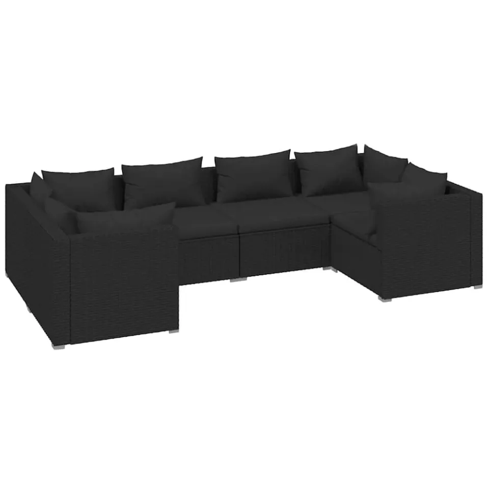 vidaXL 6-delige Loungeset met kussens poly rattan zwart