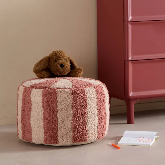 NOUS Kids poef Circus rood/naturel