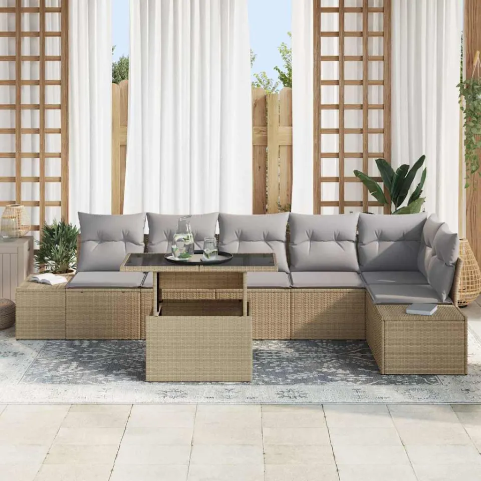 vidaXL Tuin Sofa Set 7 st Beige poly rattan, foto 3