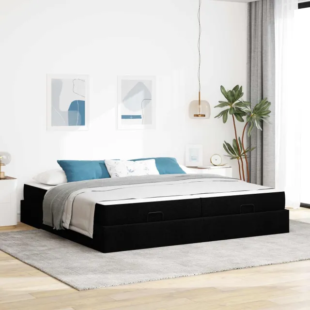 vidaXL Bedframe met matras 2 st Zwart Stof