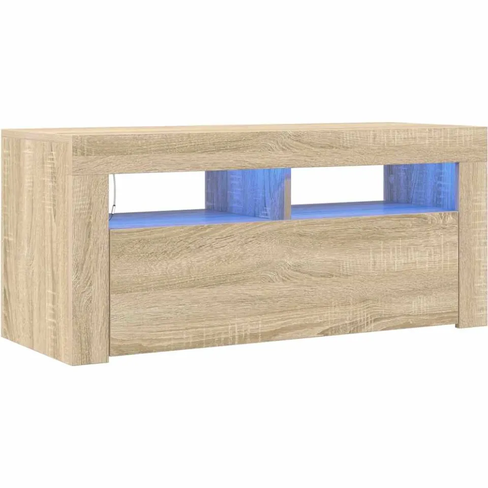 vidaXL Tv-meubel met LED-verlichting 90x35x40 cm sonoma eikenkleurig Bruin