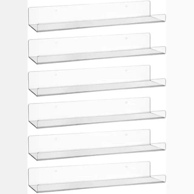 PromoHome Transparante Zwevende Wandplanken Set - 6 Stuks - 38 cm - Ruimtebesparend