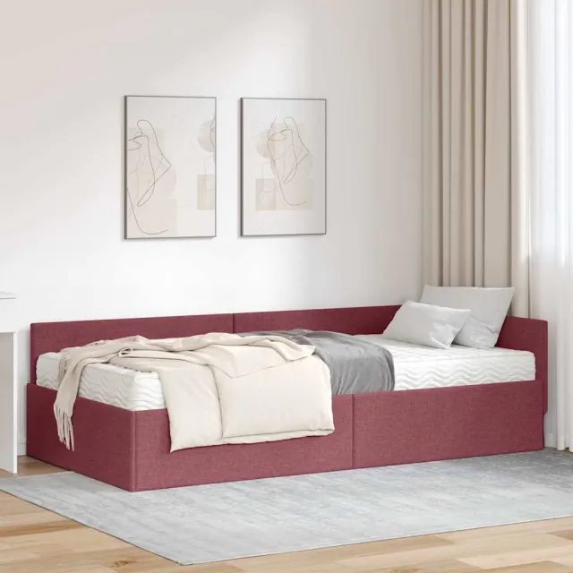 vidaXL Hoekbedframe met Matras 2 st Wijnrood 90 x 200 cm Stof