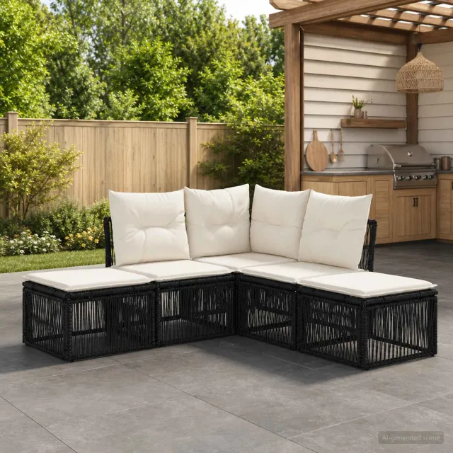 vidaXL Tuinbankenset 5 st 5-zits Zwart poly rattan, foto 2