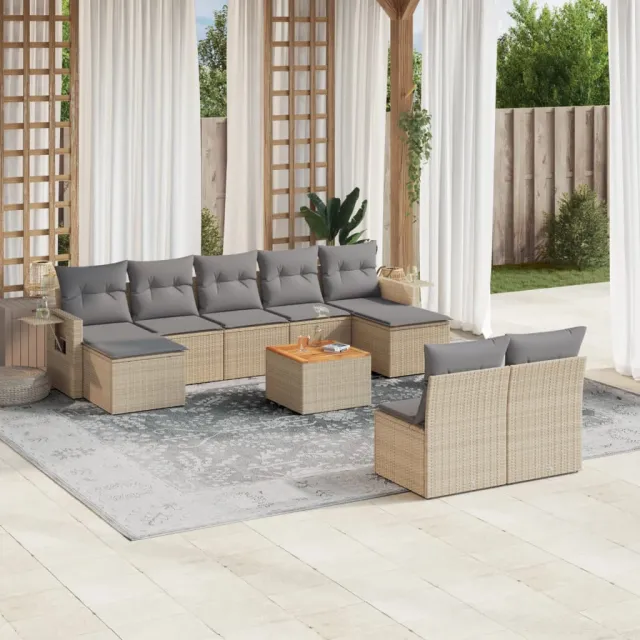 vidaXL 10-delige Loungeset met kussens poly rattan gemengd beige