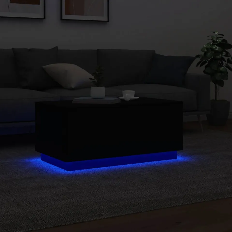 vidaXL Salontafel met LED-verlichting 90x50x40 cm zwart, foto 4