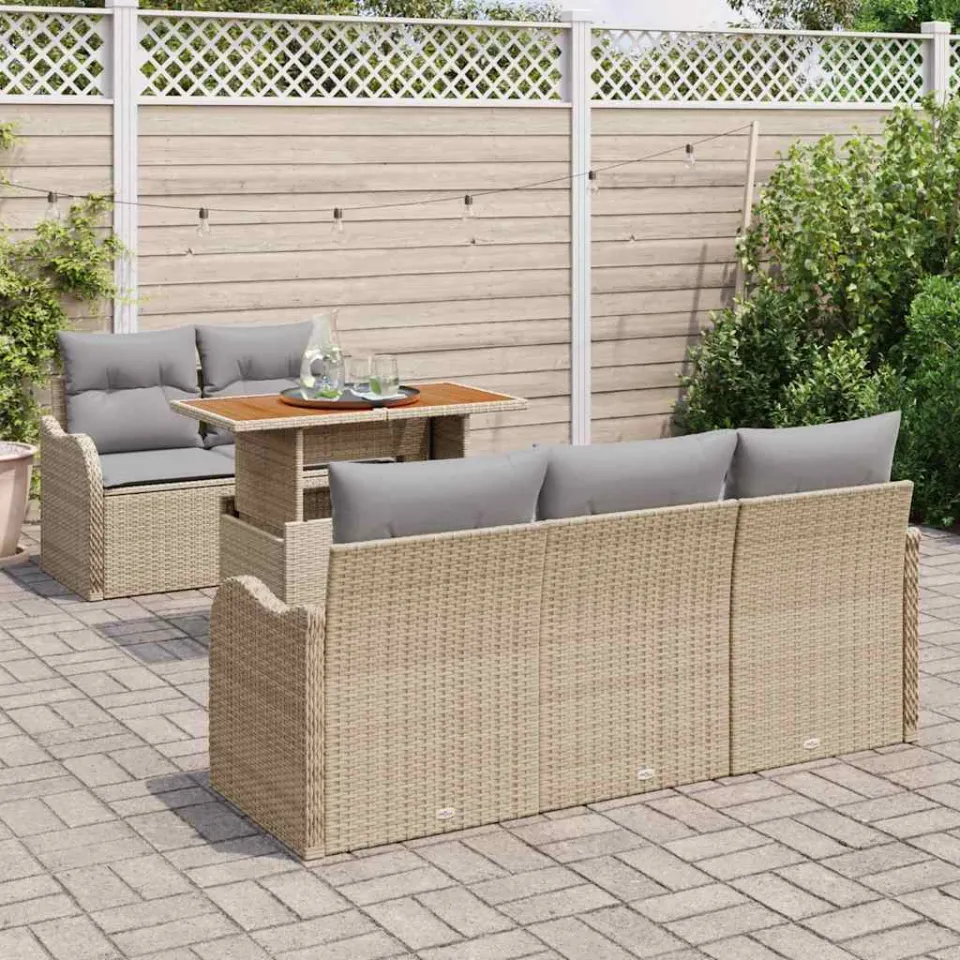 vidaXL Tuin Sofa Set 6 st Beige Poly riet, foto 3
