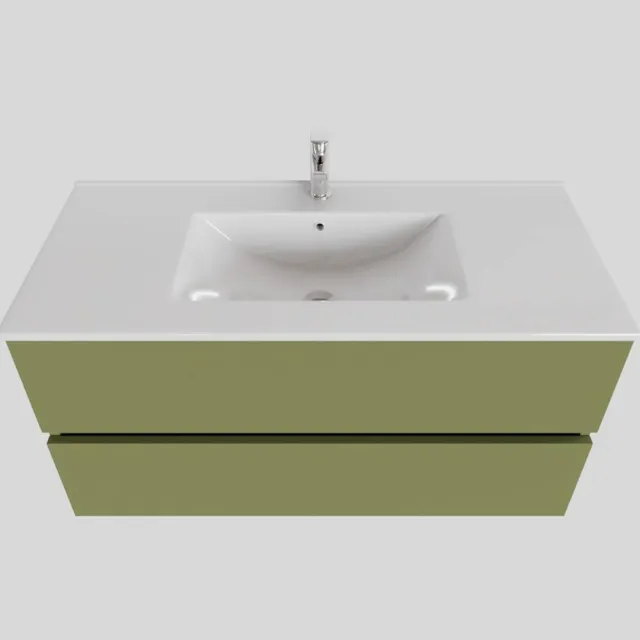 Boss & Wessing Badkamermeubel BWS Helsinki 100x46 cm Keramiek Midden Mat Groen 2 Laden (1 kraangat)