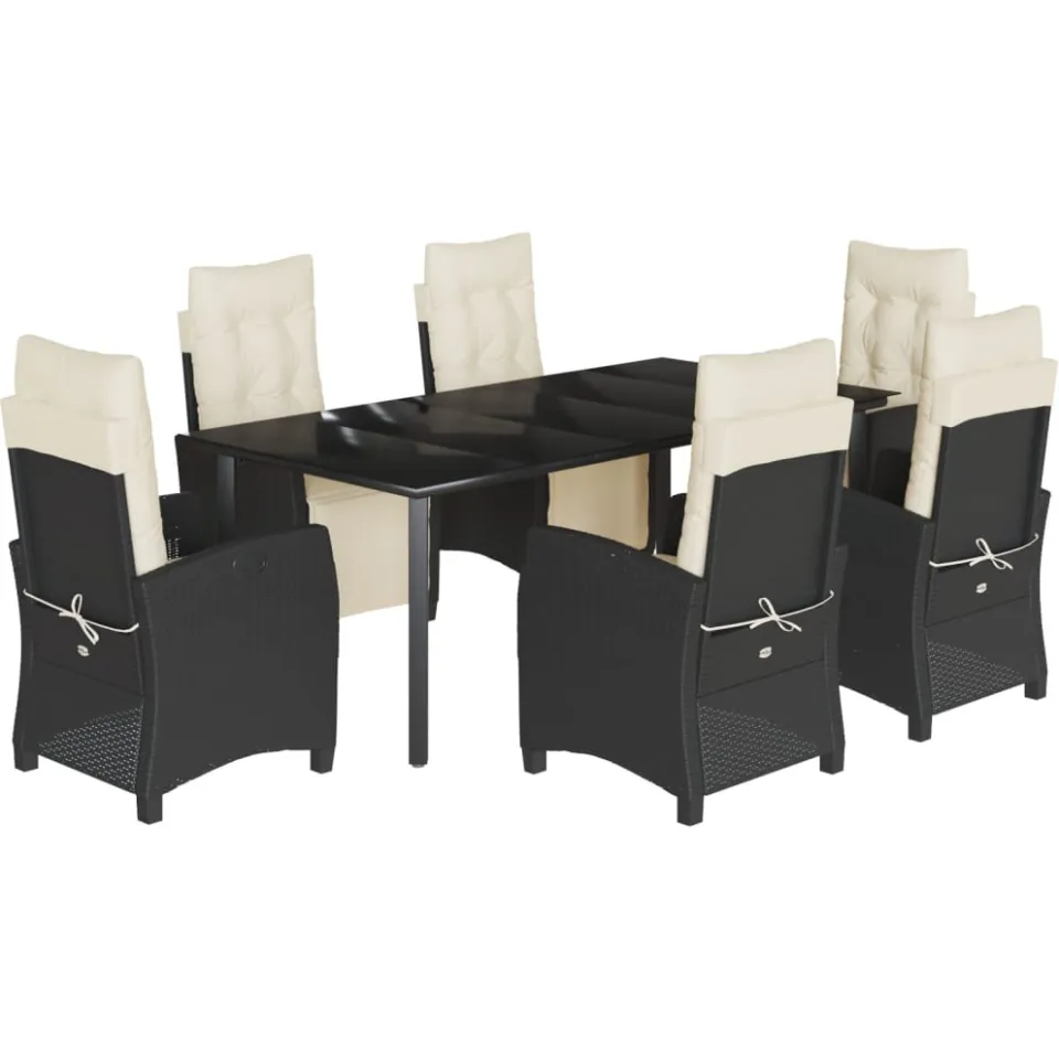 vidaXL 7-delige Tuinset met kussens poly rattan zwart, foto 3