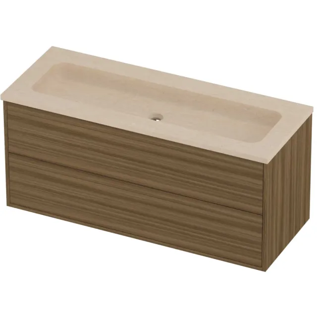 Proline Rollo Badmeubelset Hardsteen Elegant Zonder Gat 120x46x54 cm Sand Stone Caramel Walnut Houtlook