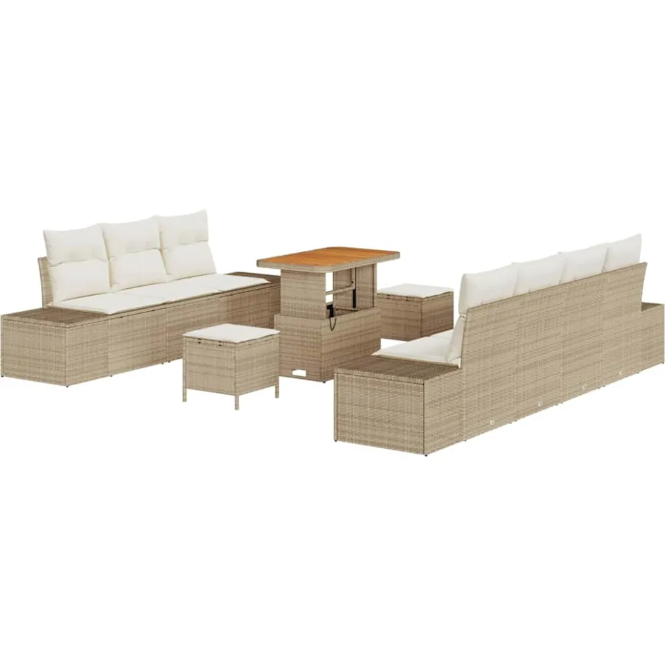 vidaXL Tuinbankenset 10 st Beige poly rattan