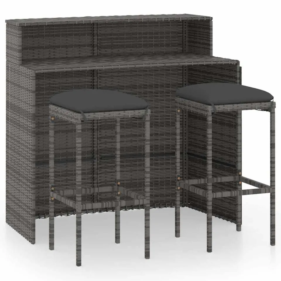 vidaXL 3-delige Tuinbarset met kussens grijs, foto 3