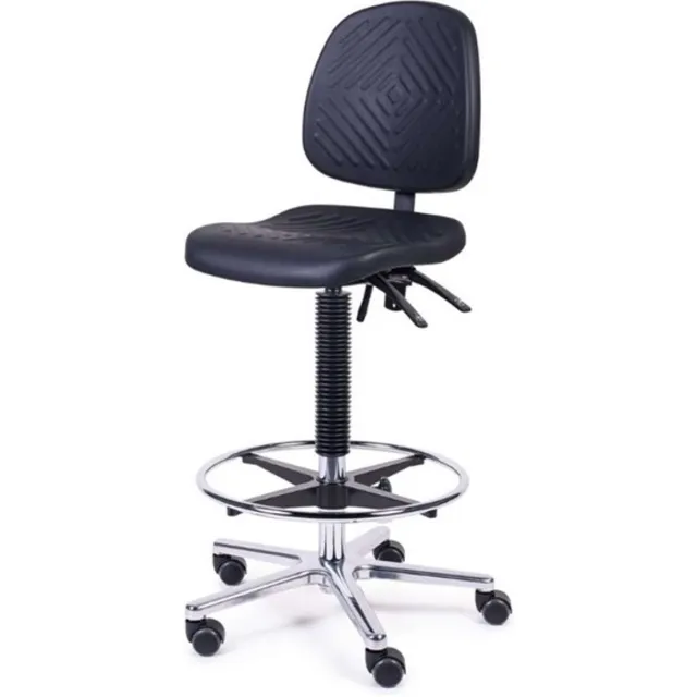 Novicum Thesinge 260LHC labstoel werkstoel - met voetring - zitneigverstelling - verstelbare kantelbare rugleuning - Large gasveer zithoogte 57-82cm - tabouret laboratoriumstoel leidsterstoel Zwart