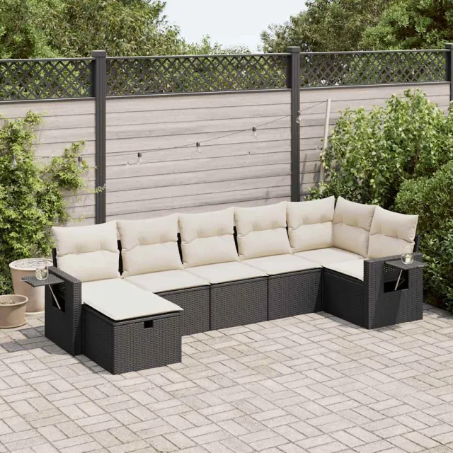 vidaXL 7-delige Loungeset met kussens poly rattan zwart, foto 2