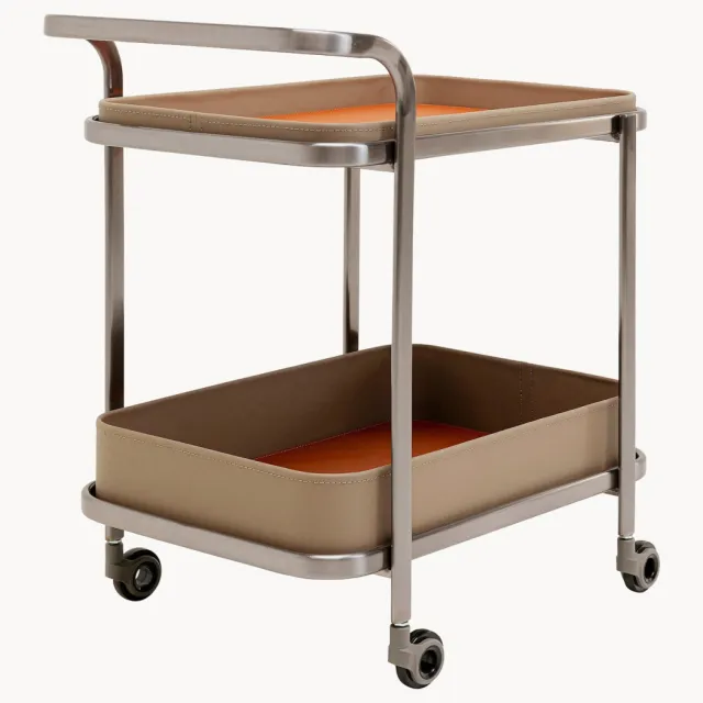 Kare Design Metalen serveerwagen Odo Beige, Lichtbruin, Zilverkleurig