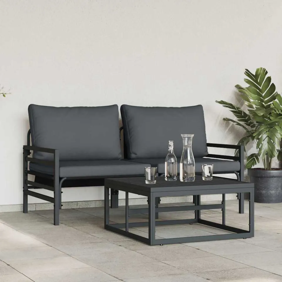 vidaXL Tuinbankenset 3 st Zwart Staal, foto 4