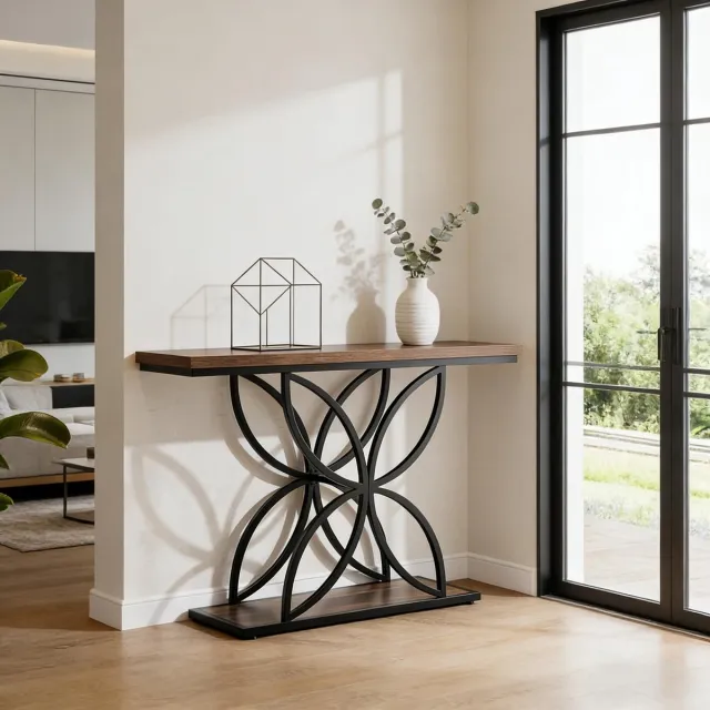 FloraGrace Consoletafel - Rustieke Haltafel Met Opbergruimte - Voor Hal En Achter Bank - Houtlook Bruin - 120x30x83,5 cm Rustiek Bruin