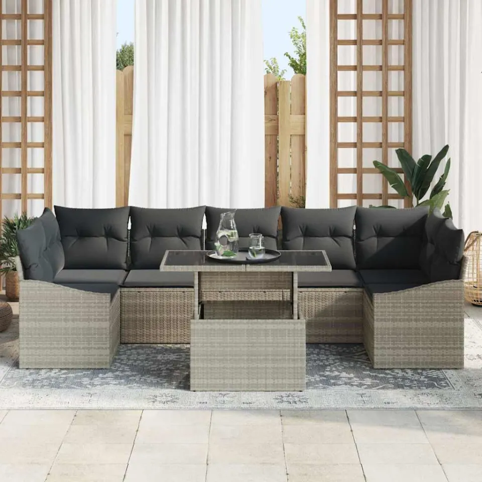 vidaXL Tuin Sofa Set 8 st Lichtgrijs poly rattan bruin, foto 3