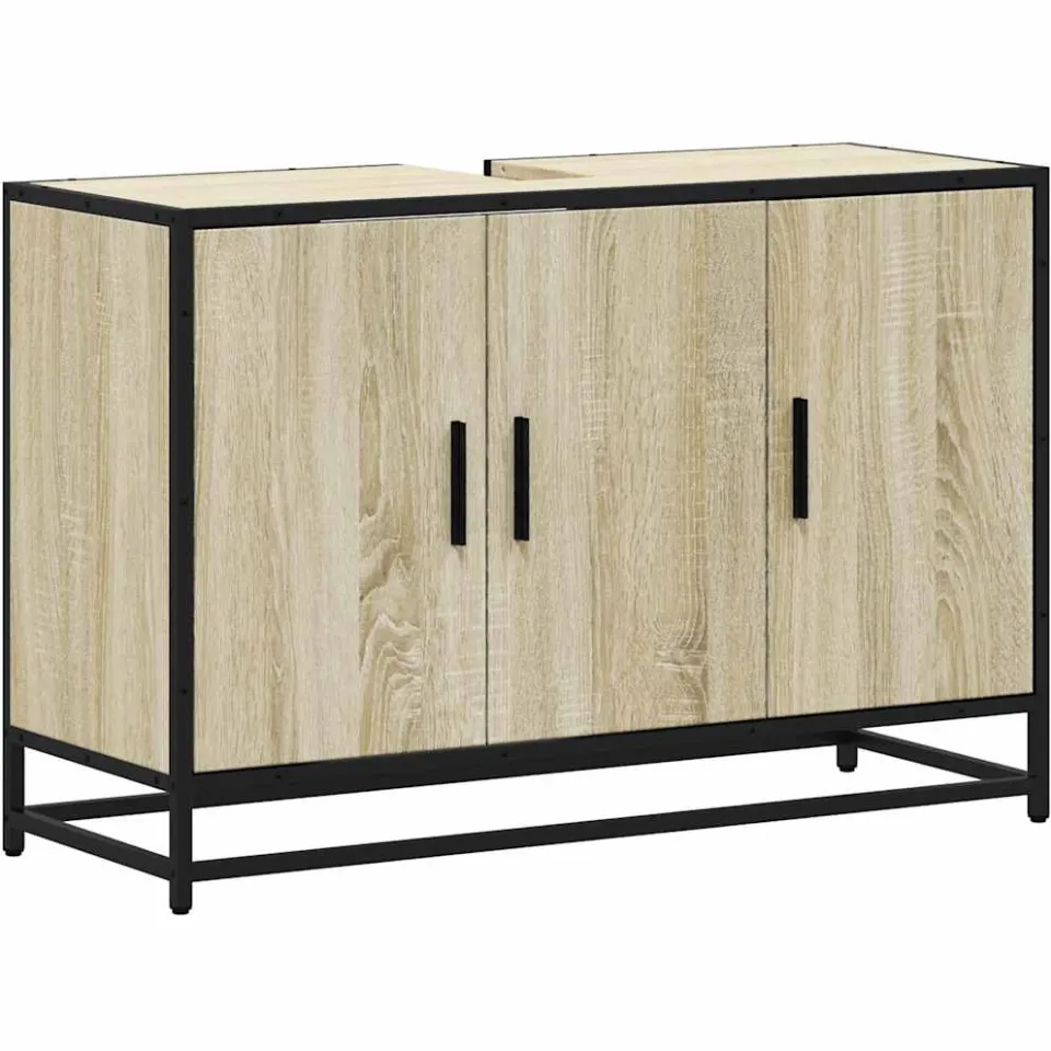 vidaXL Wastafelkast Sonoma eiken 90x33x60 cm bewerkt hout Bruin