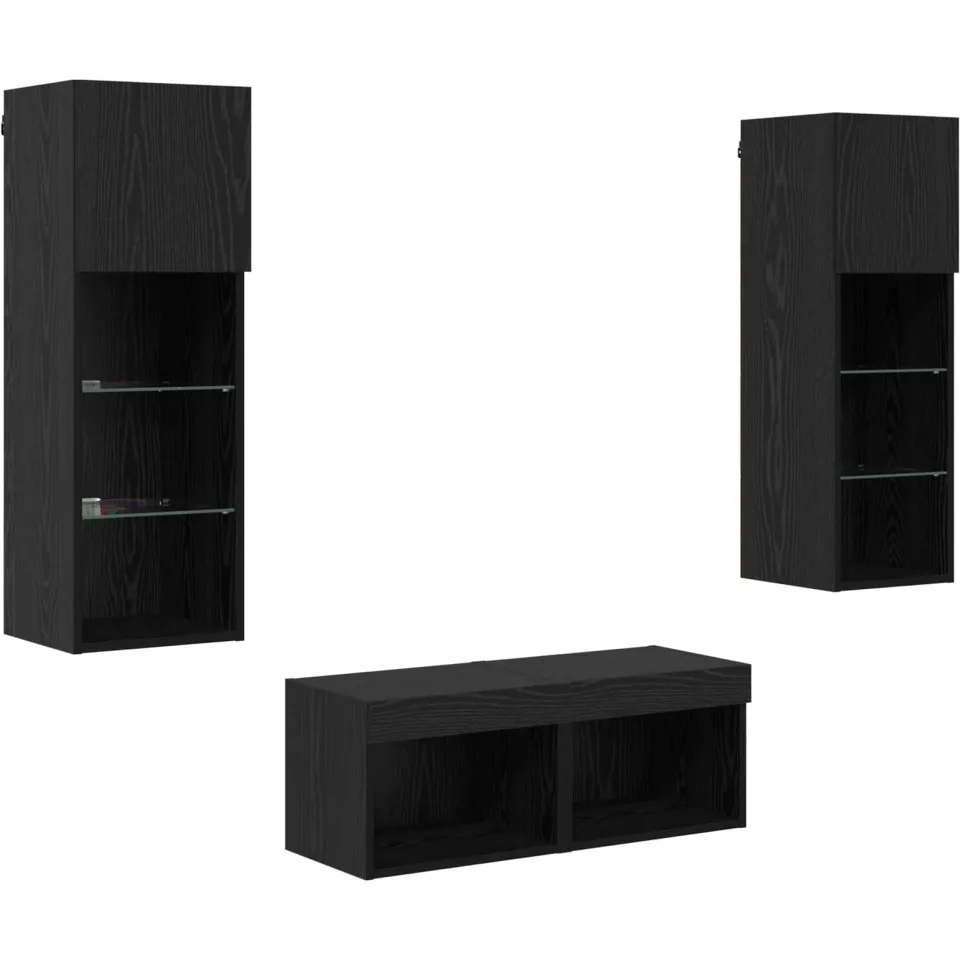 vidaXL TV Wandkasten 4 st Zwart Eiken Bewerkt hout, foto 3