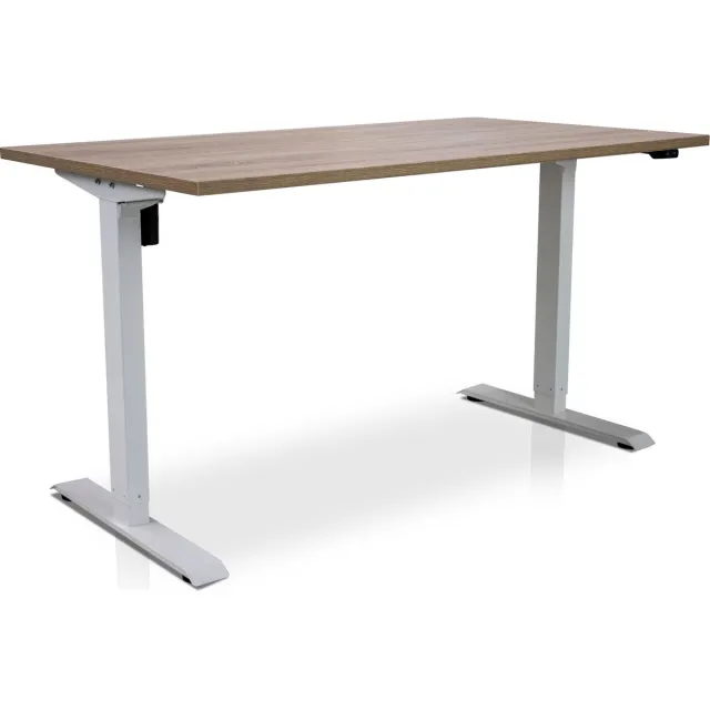 Multi Ratio Zit-sta bureau elektrisch verstelbaar - MRC EASY | 140 x 80 cm | inclusief stekkerdoos en kabelklemmen | frame wit - blad midden eiken Wit frame