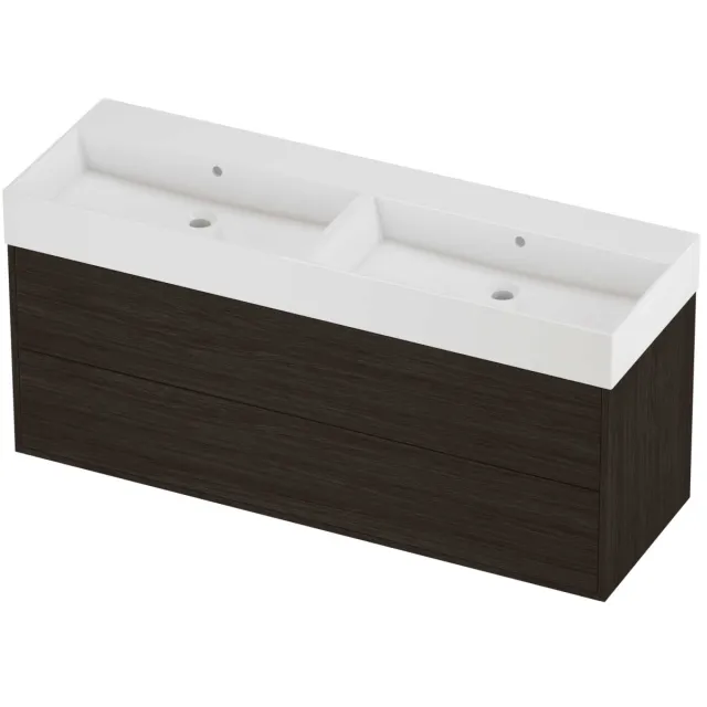 Proline Zara Badmeubelset Porselein Loft Dubbel 140x46x65 cm Glans Wit Mokka Oak Eiken