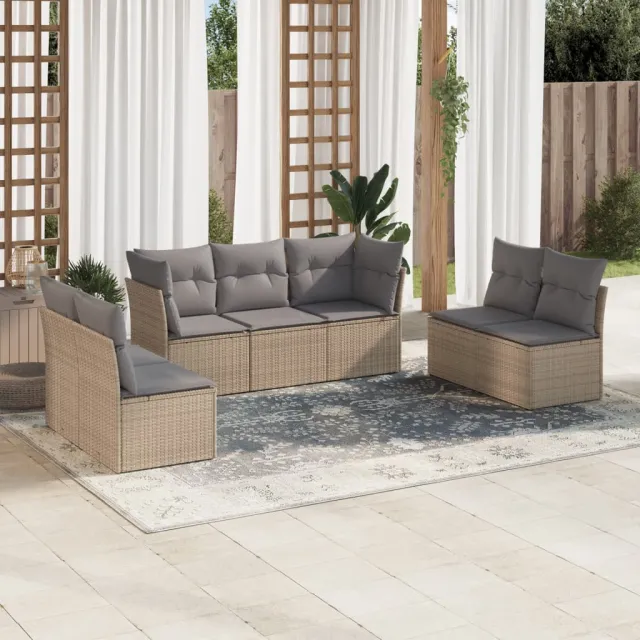 vidaXL 7-delige Loungeset met kussens poly rattan beige, foto 2