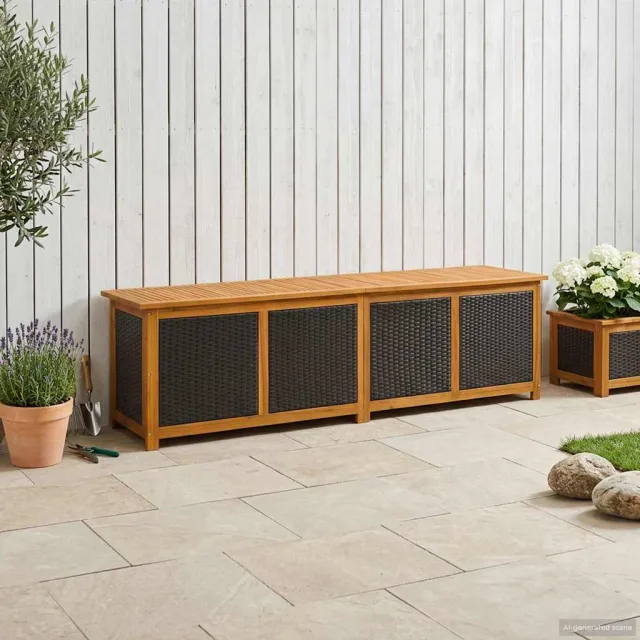 vidaXL Tuinopslagdoos 333 L Massief Acaciahout 200 x 50 x 56 cm Zwart, foto 2