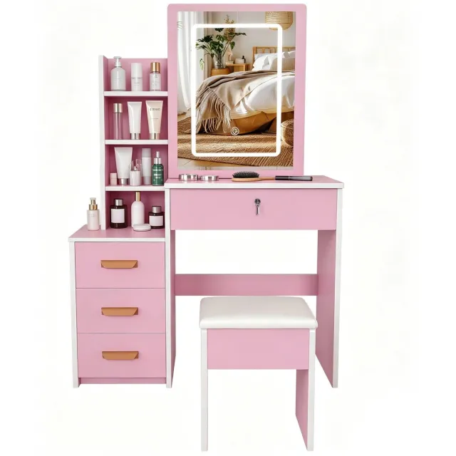 YYchan kaptafel - roze - 85 x 36 x 130 cm - met opbergruimte - met LED-verlichting