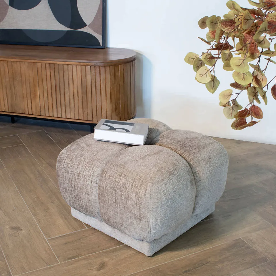 Giga Meubel Poef Timéo - Taupe - Stof - 64x64x41cm, foto 4