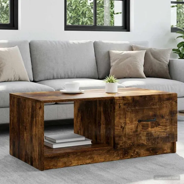 vidaXL Salontafel Gerookt eiken 90 x 50 x 37 cm Bewerkt hout, foto 2