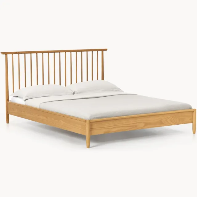 Westwing Collection Houten bed Windsor met hoofdeinde van grenenhout Beige