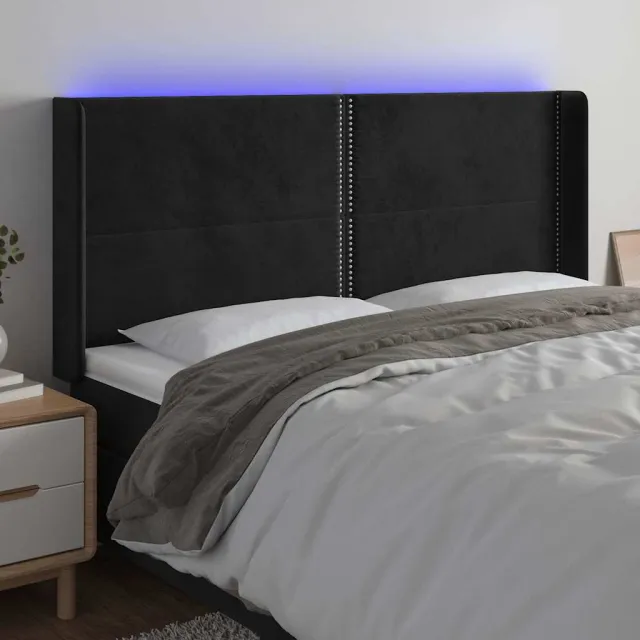 vidaXL Hoofdbord LED 203x16x118/128 cm fluweel zwart