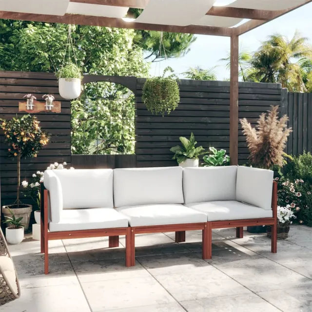 vidaXL 3-zits tuinbank met kussen acaciahout & touw crème, foto 2