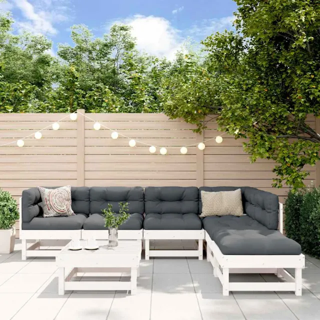 vidaXL 7-delige Loungeset massief grenenhout wit