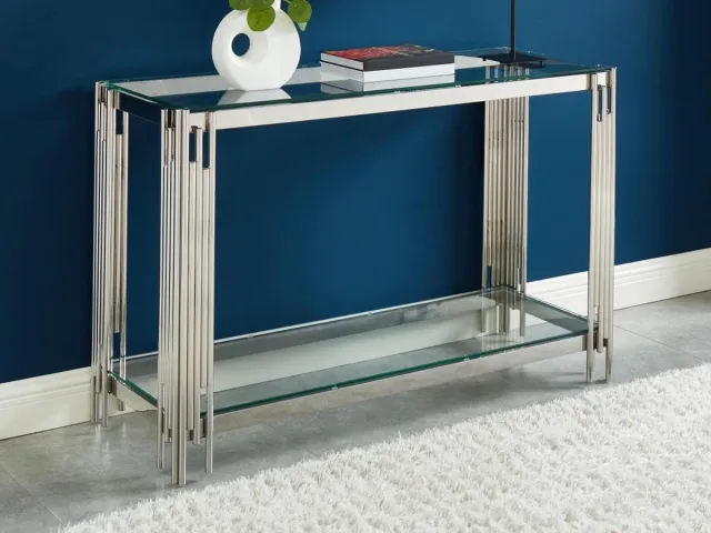 Vente-unique Consoletafel van gehard glas en roestvrij staal - Verchroomd - NOMELANO Zilverkleurig