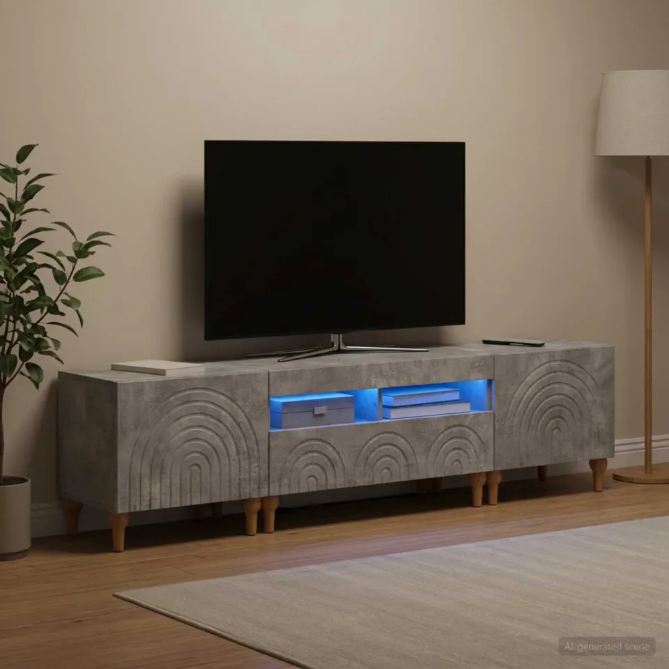 vidaXL 3-delige LED TV-kast Betongrijs Bewerkt hout grijs, foto 3