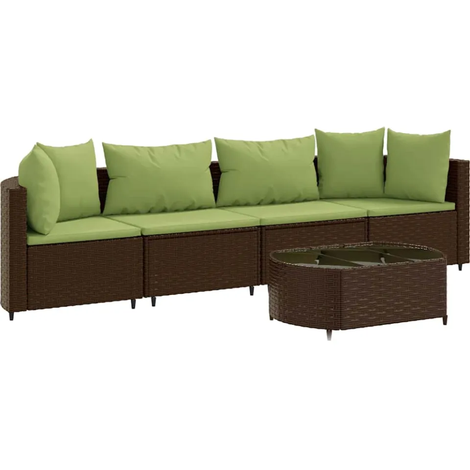 vidaXL 5-delige Loungeset met kussens poly rattan bruin