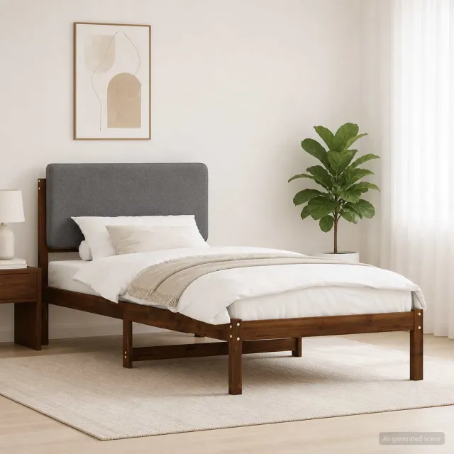 vidaXL Bedframe met gestoffeerd hoofdbord Donkerbruin en lichtgrijs