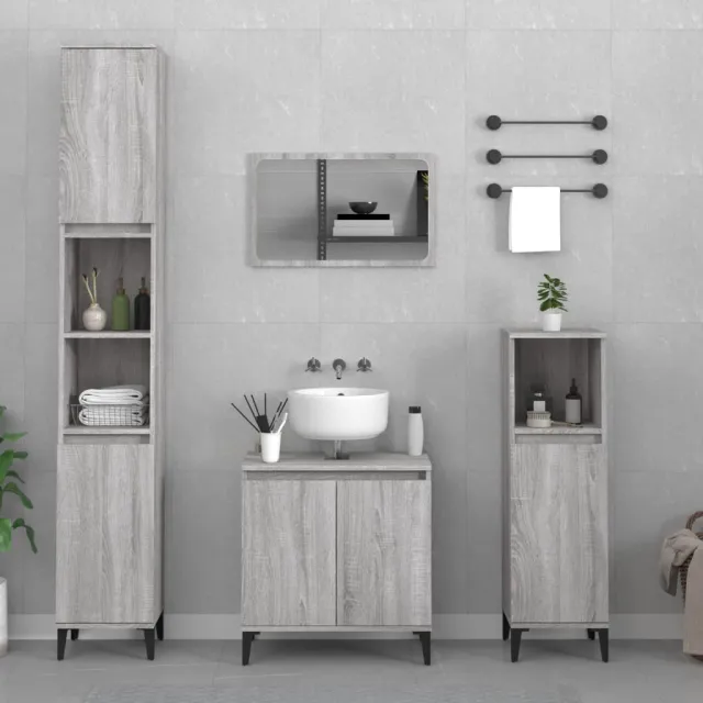 vidaXL 3-delige Badkamermeubelset bewerkt hout grijs sonoma eikenkleur, foto 2