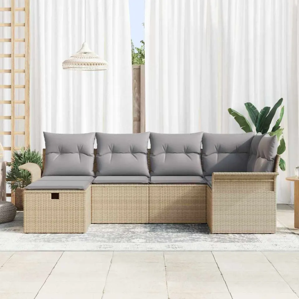 vidaXL Tuin Sofa Set 6 st Poly riet grijs, foto 2