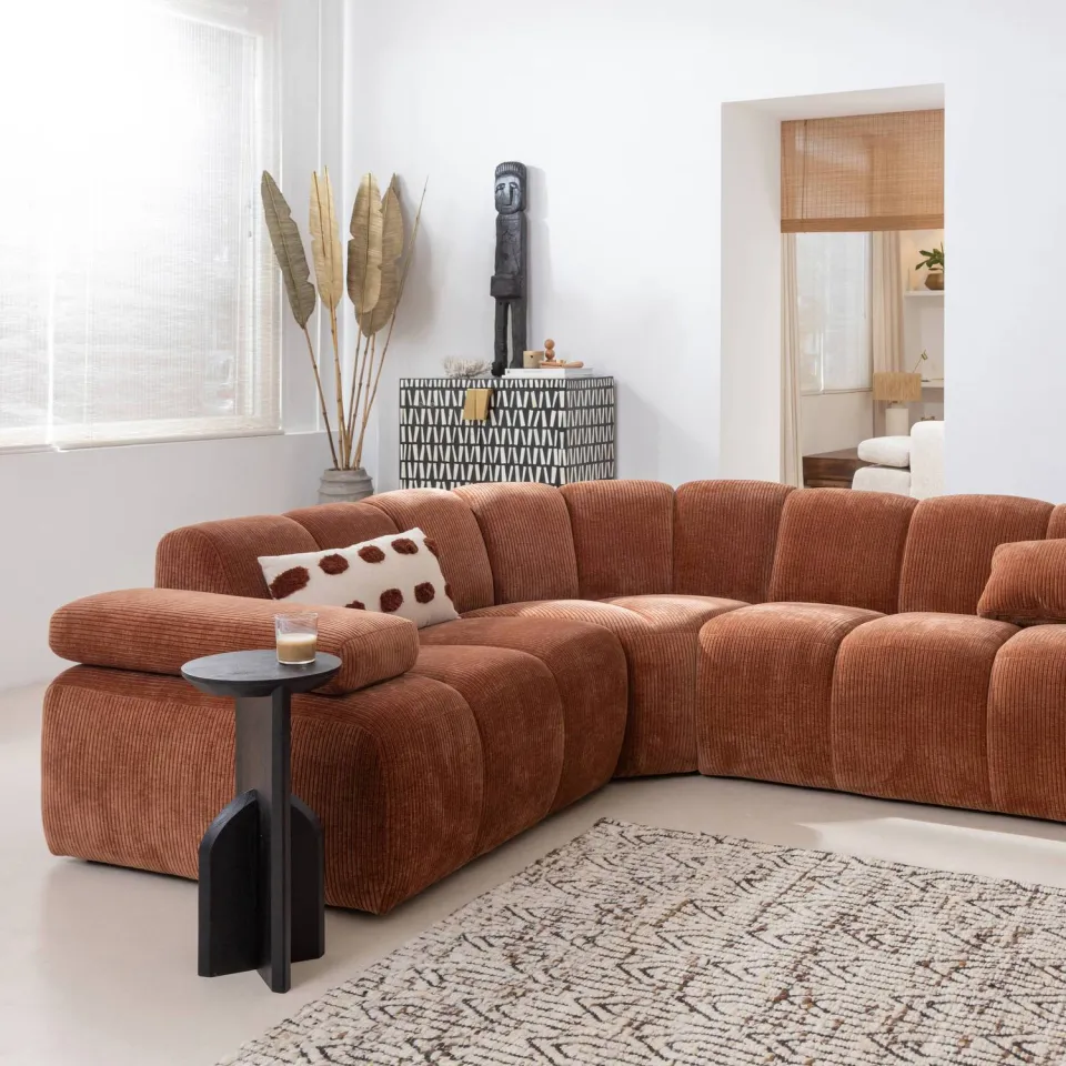 WOOOD Mojo Hoekbank Links - Ribstof - Roest Bruin - 74x310x230, foto 4