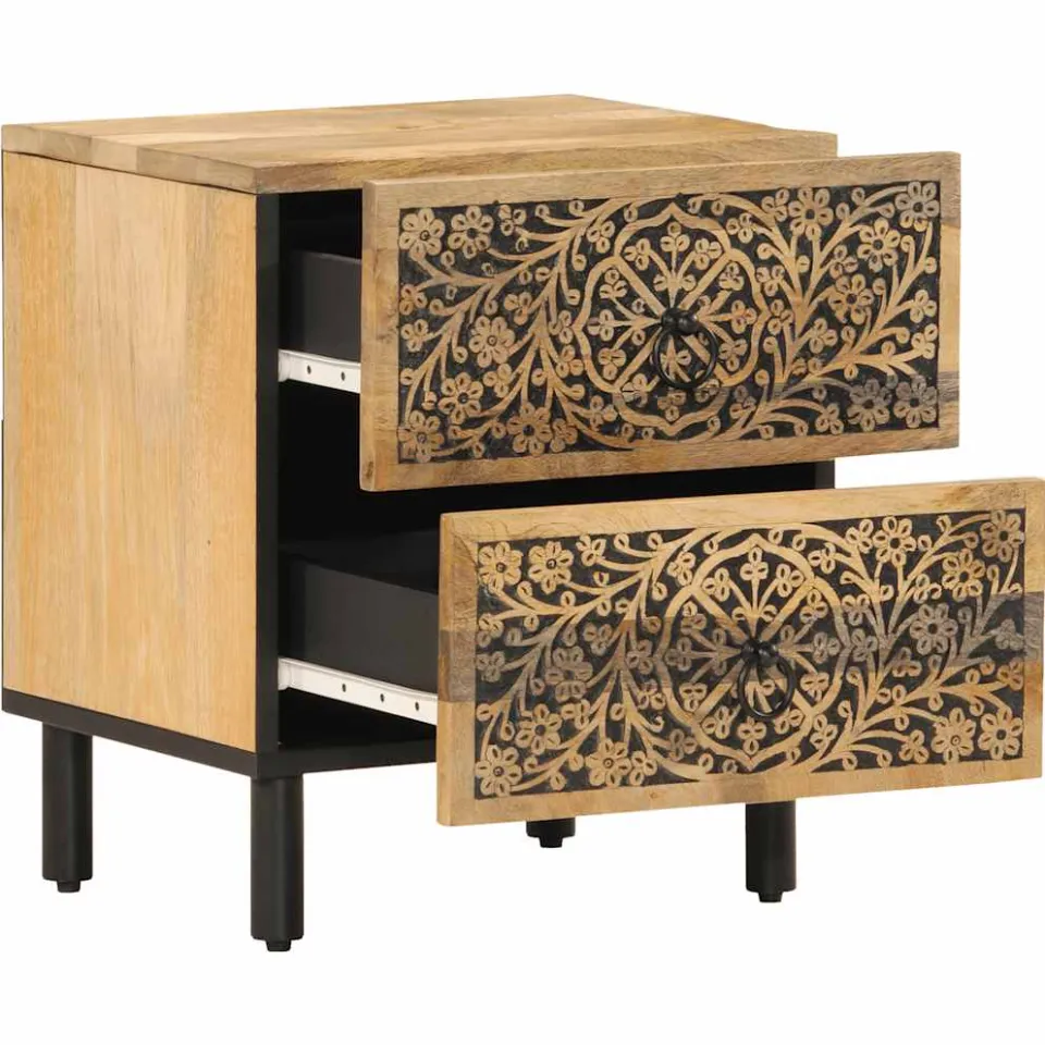 vidaXL Nachtkastjes 2 st 40x33x46 cm massief mangohout bruin, foto 4