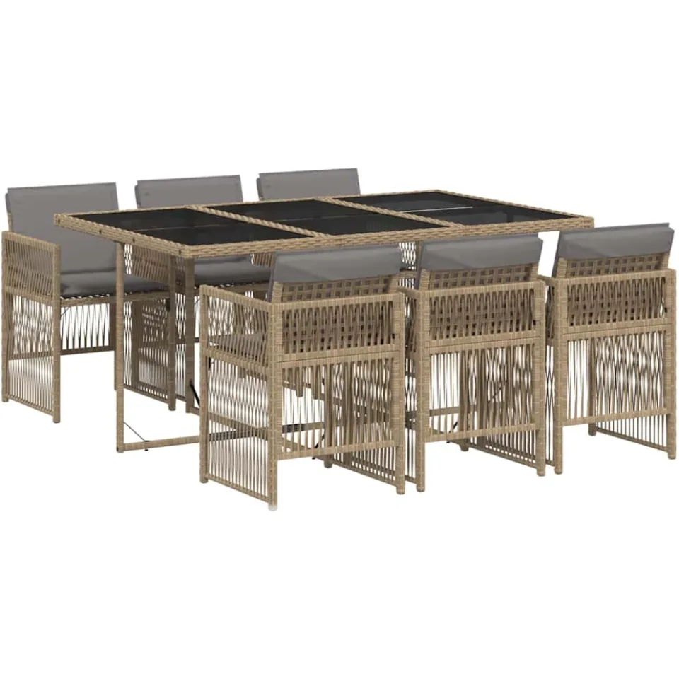 vidaXL 7-delige Tuinset met kussens poly rattan gemengd beige